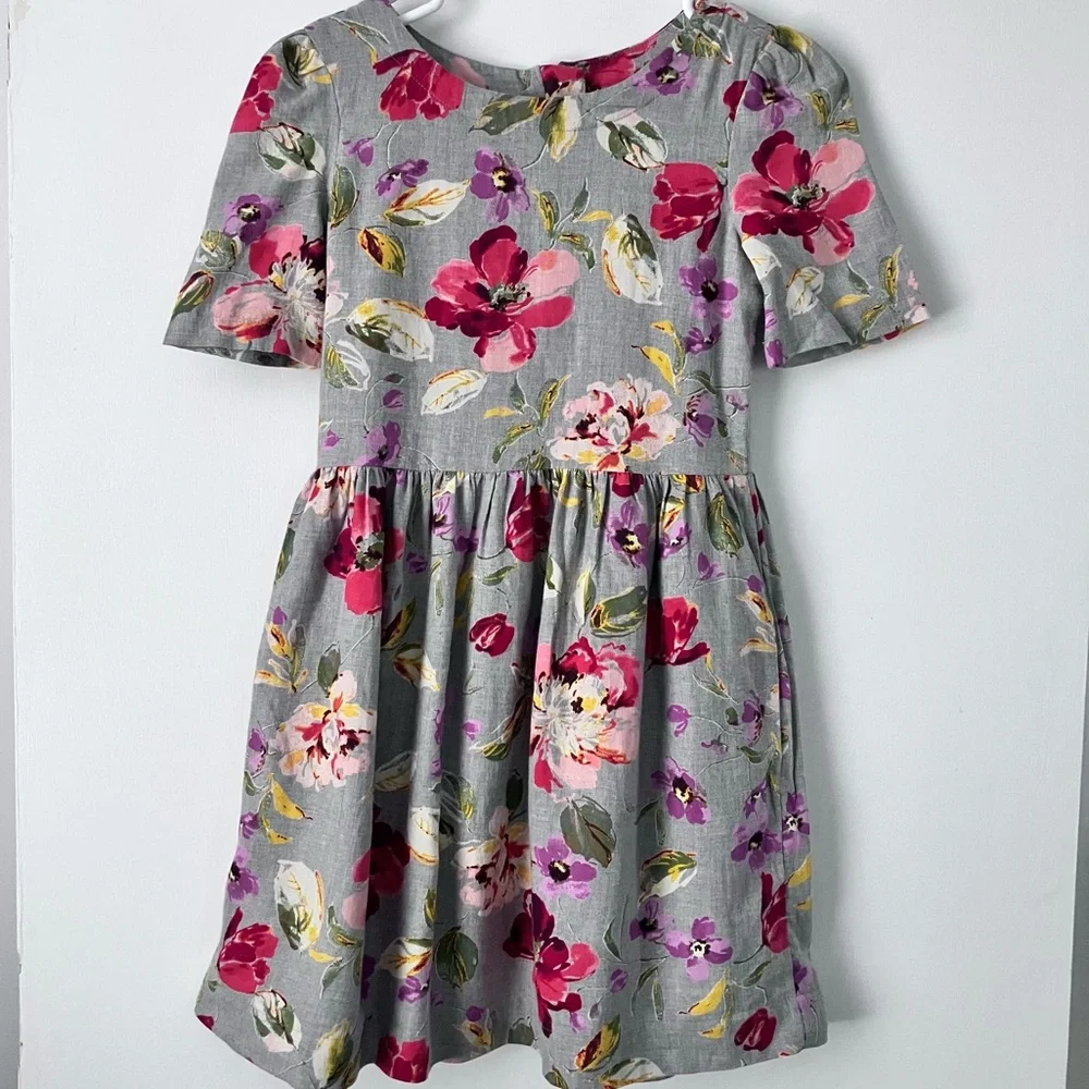 Gap Kids Floral Cotton Dress Short Sleeves New NWT Gray Red Size L